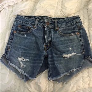 Distressed jean shorts