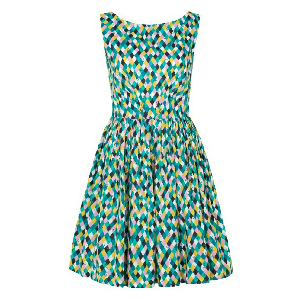 Emily&Fin green harlequin print dress S