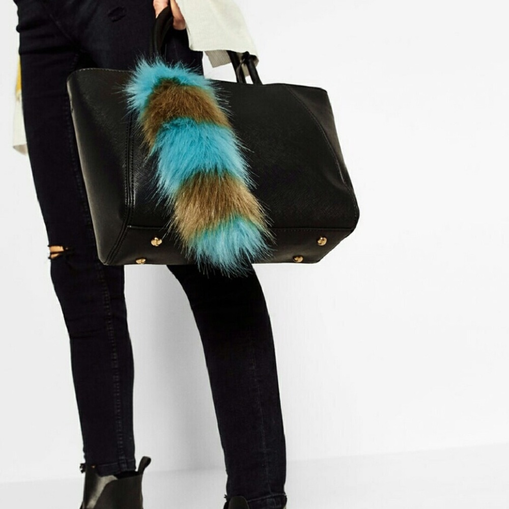ZARA Striped faux fur key ring bag charm