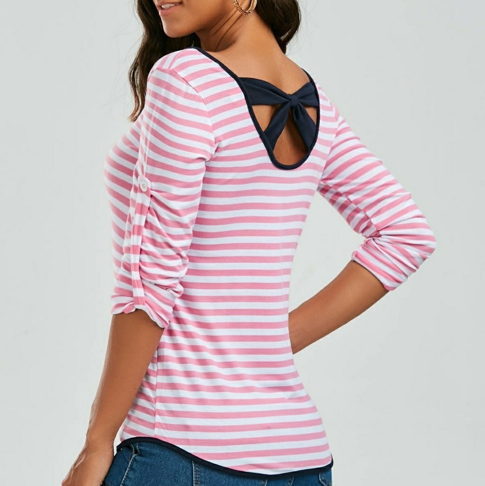 Bowknot Back Striped Shirt