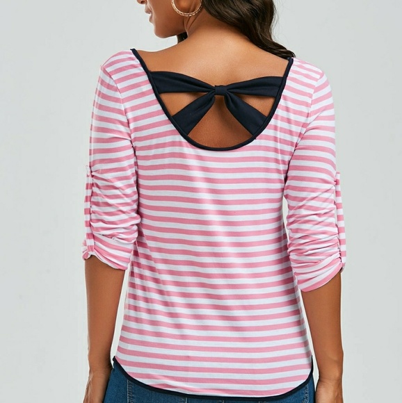 Bowknot Back Striped Shirt - Picture 3 of 6