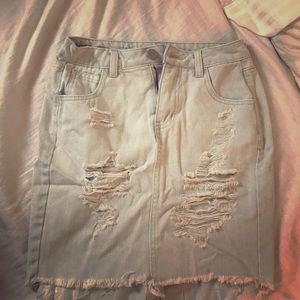 Denim ripper mini skirt