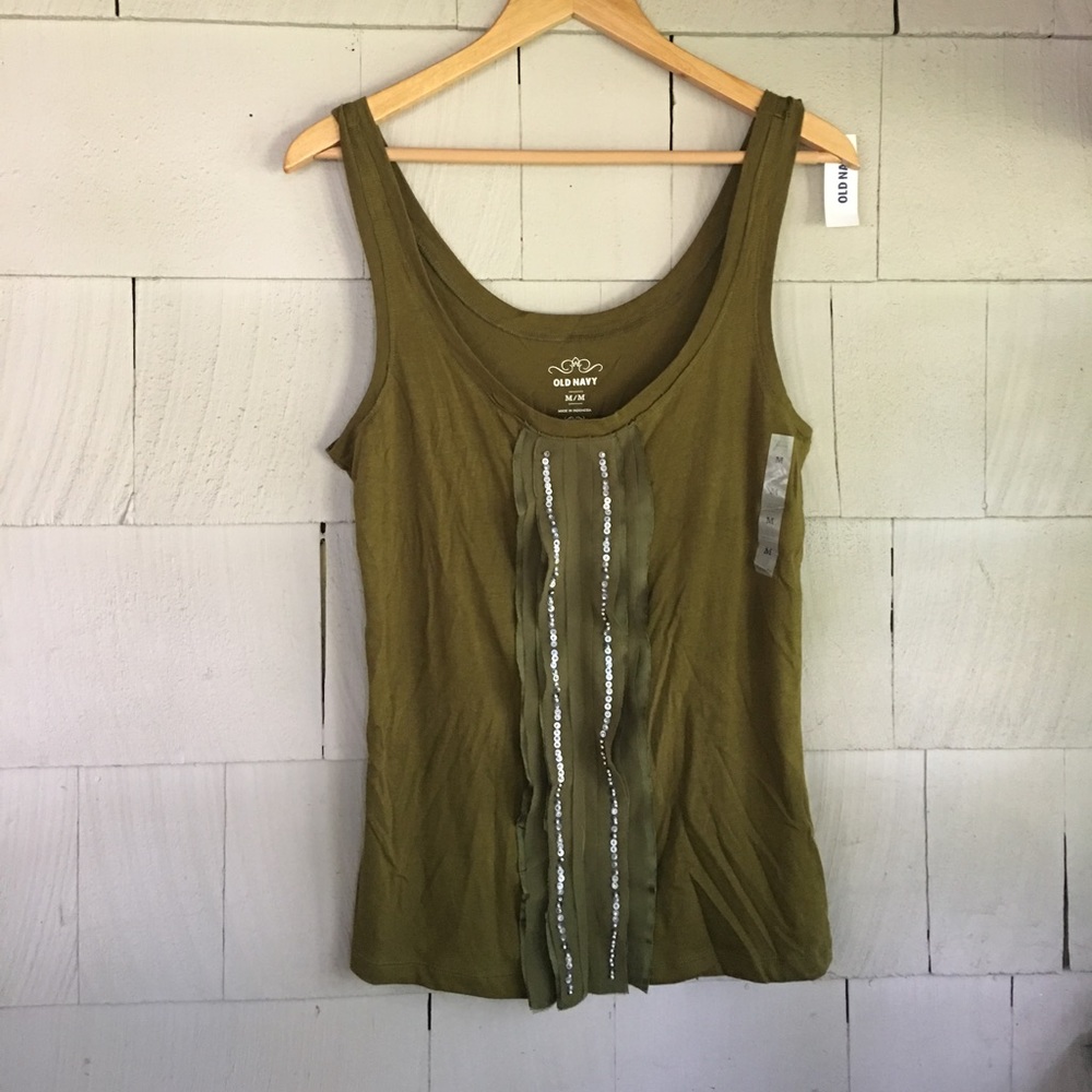 Olive sequined & frill Old Navy tank