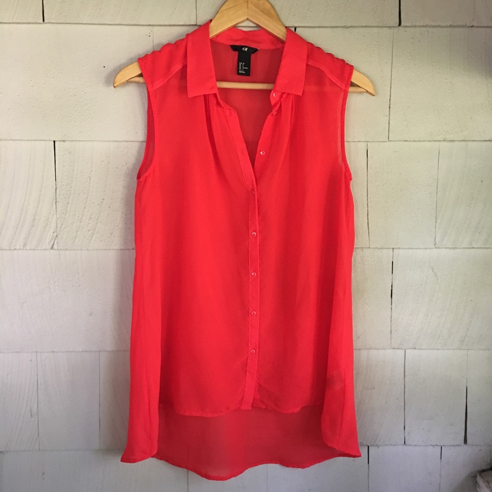 Red sleeveless top