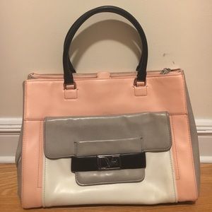 DVF purse: blush pink white gray with black handle