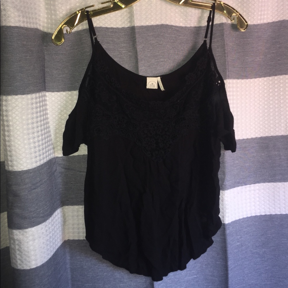 Black Lace Top Blouse with Slit Sleeves