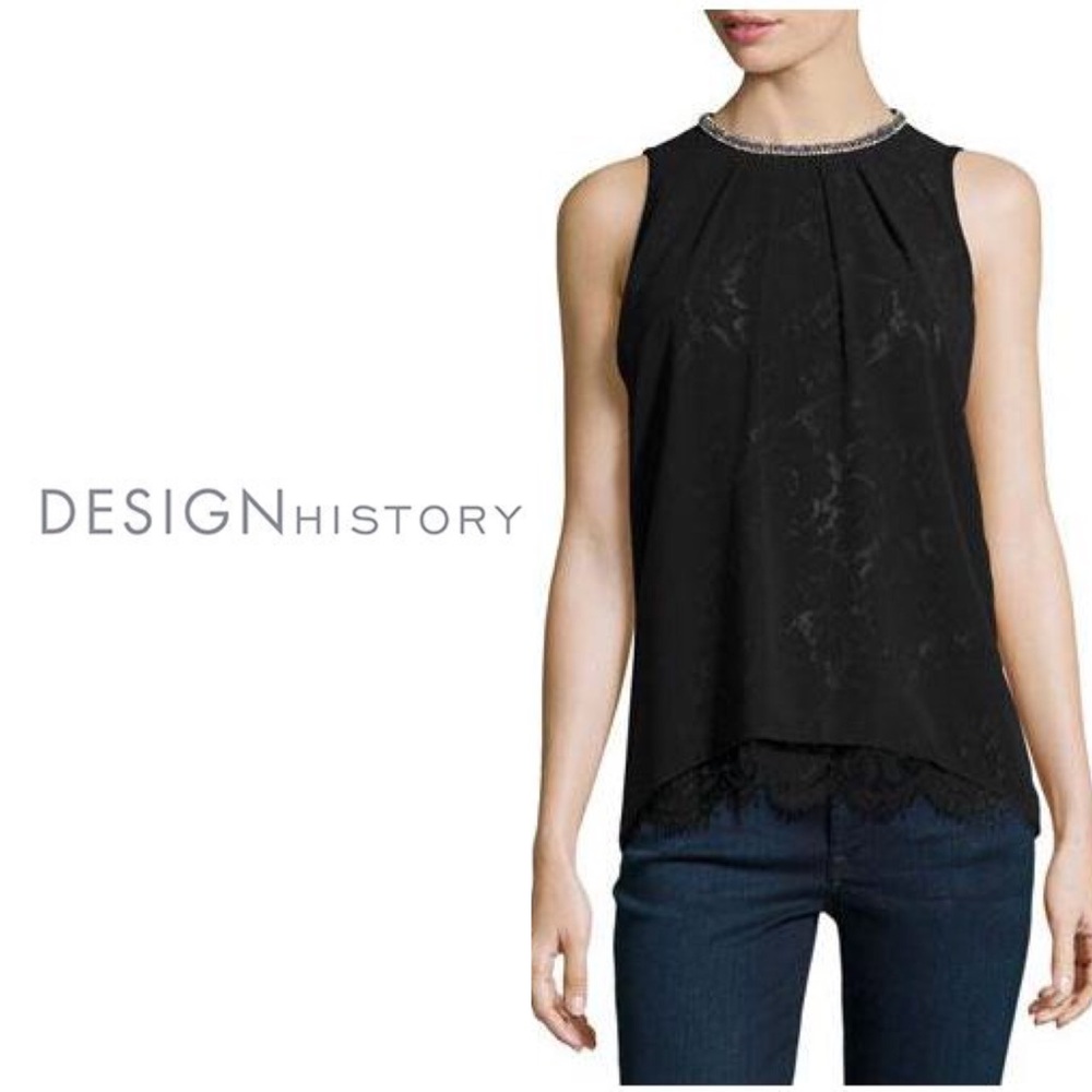 NWOT Chiffon Tank w/ Lace Lining + Sparkly Collar