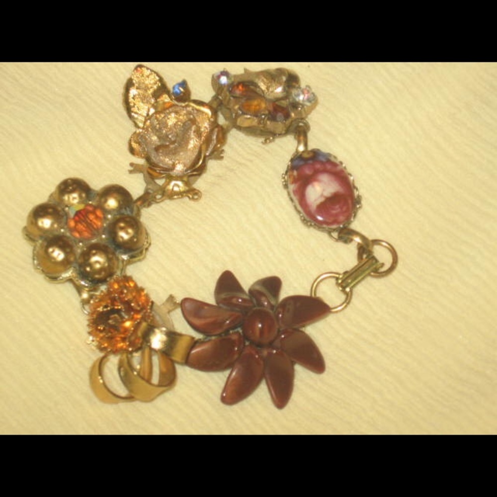 Vintage Earring Bracelet/Shades of Gold