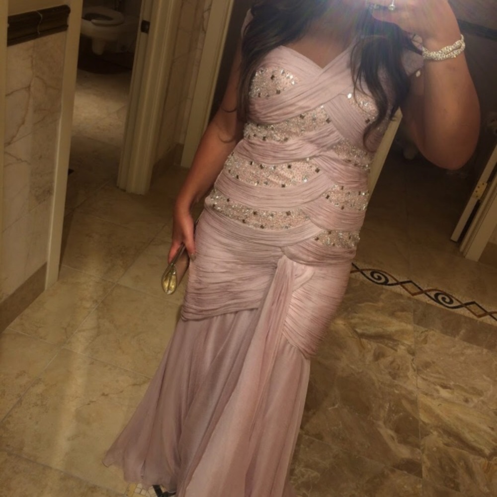 Lara short sleeve pink embellished gown