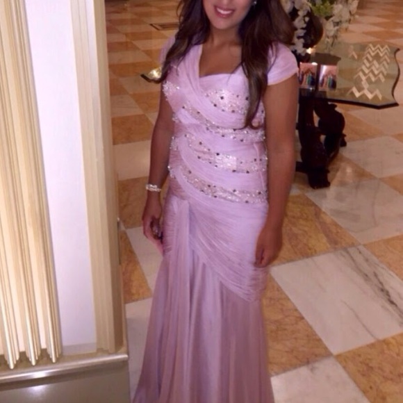 Lara short sleeve pink embellished gown - Picture 2 of 4