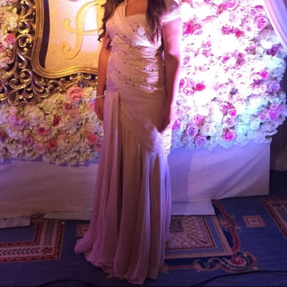 Lara short sleeve pink embellished gown - Picture 3 of 4