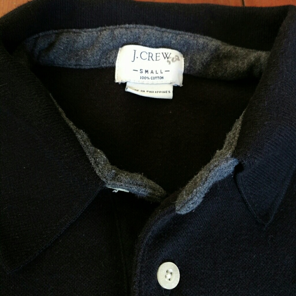 J.Crew black long sleeve polo w grey men's small