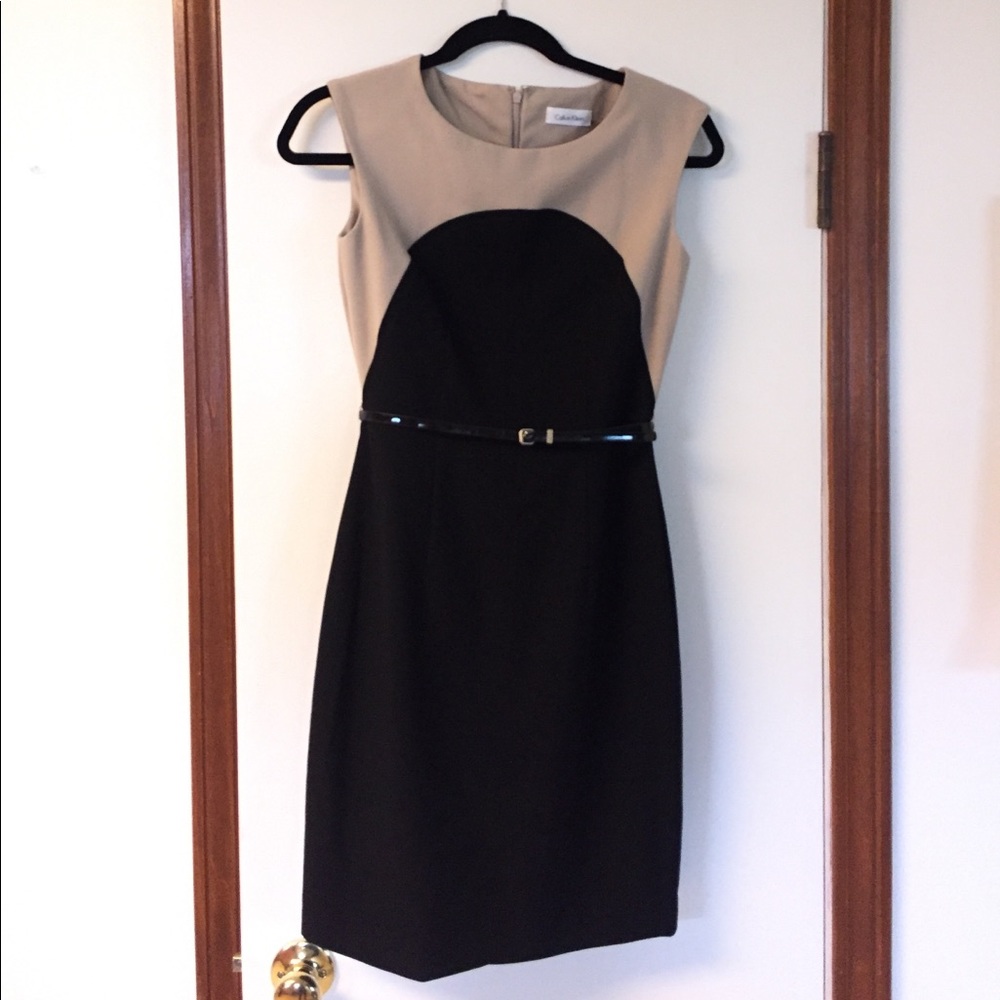 Calvin Klein black and warm taupe sheath dress