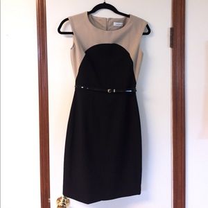 Calvin Klein black and warm taupe sheath dress