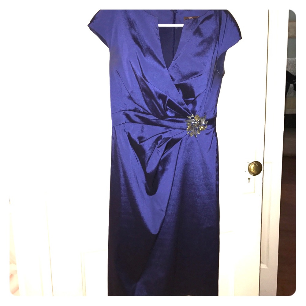 Dressy knee length silk dress, navy blue