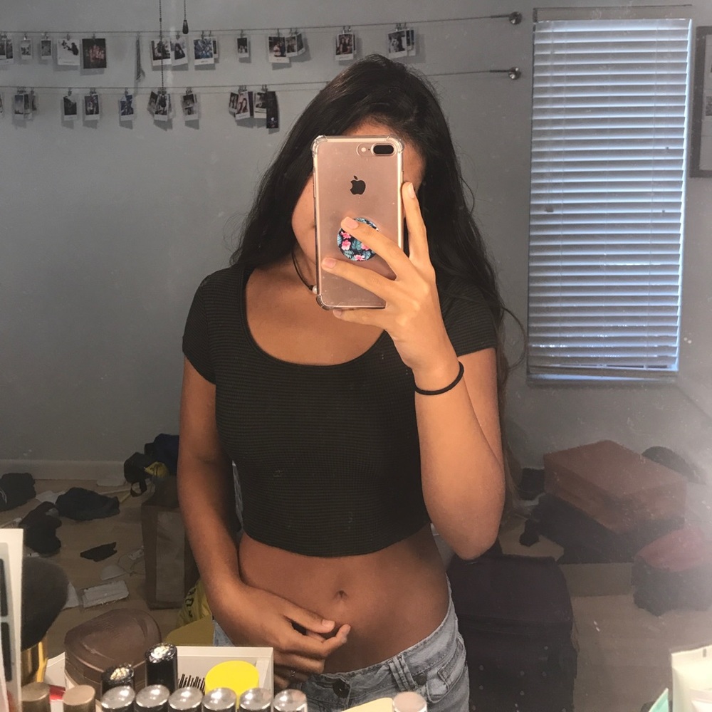 black and olive green crop top