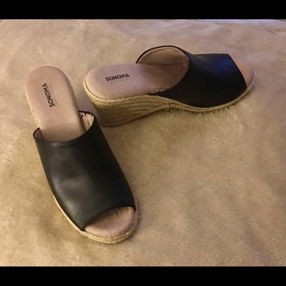 Sz 7 Sonoma black wedge slip on sandals WORN ONCE - Picture 3 of 5