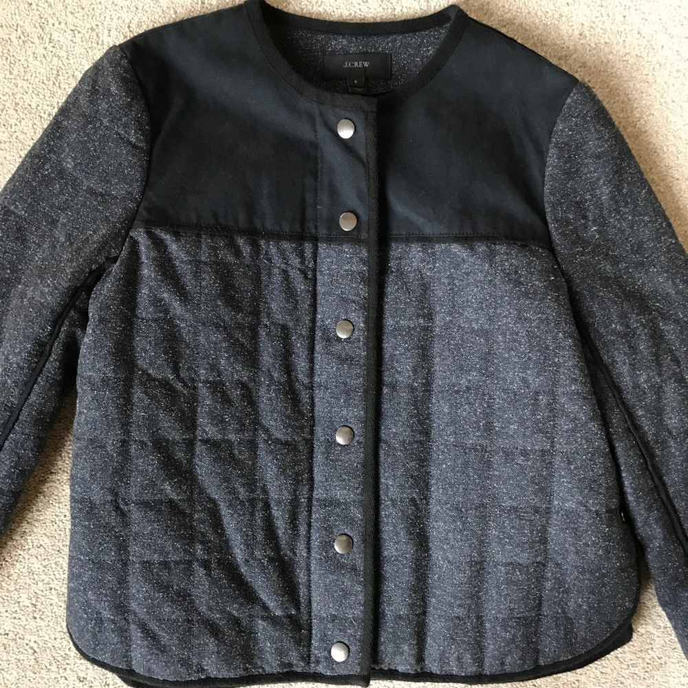 J.Crew Navy Speckled Snap/Zip Scallop Flap Jacket