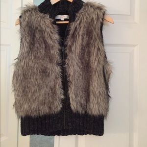 LOFT  sweater/faux fur vest
