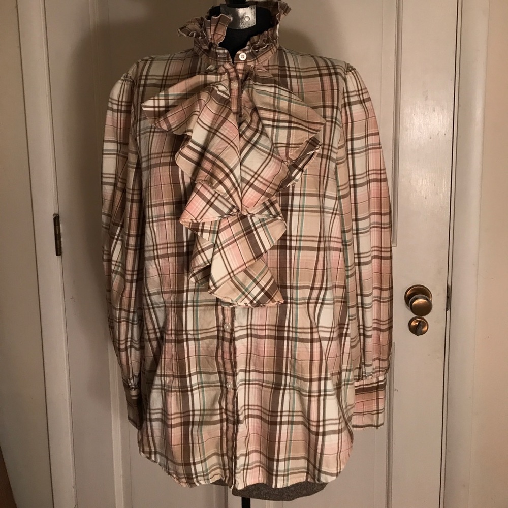 Lauren by Ralph Lauren plaid button with ruffles