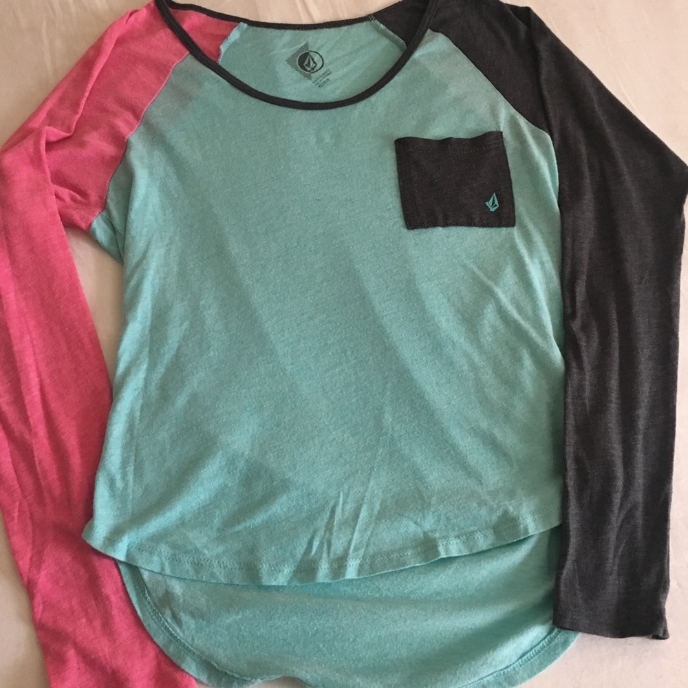 Volcom Color Block Pink/Blue/Grey Long Sleeve XS