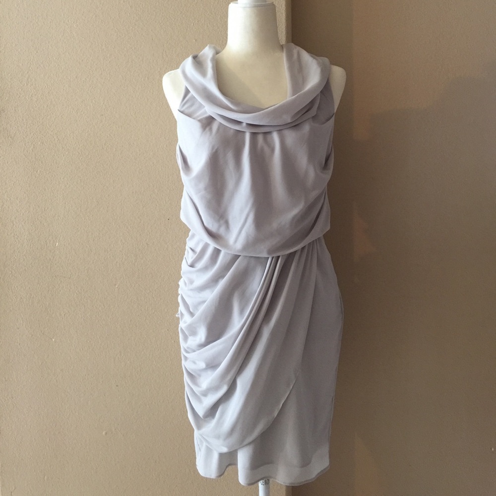 Goddess Grecian Sleeveless Ruch Wrap Grey Dress NWOT