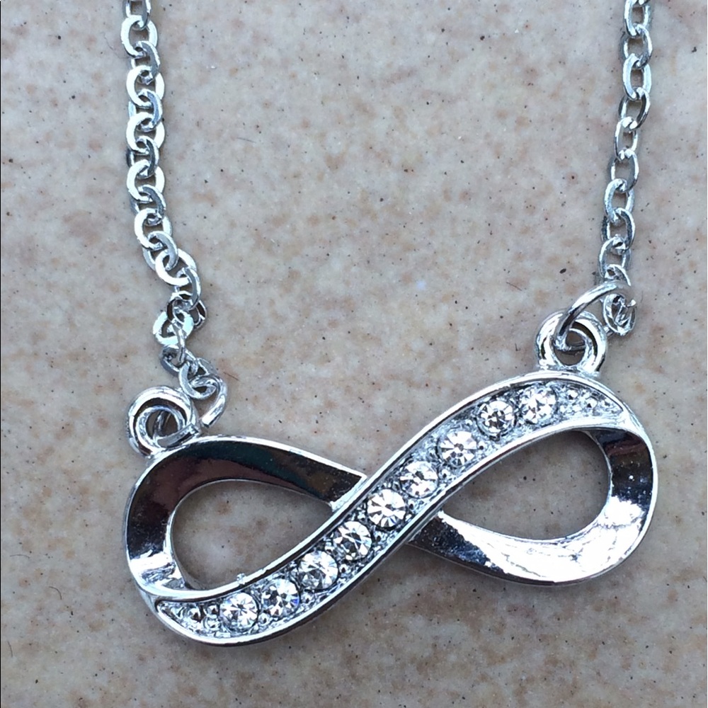 Silver Tone Crystal Infinity Love Necklace