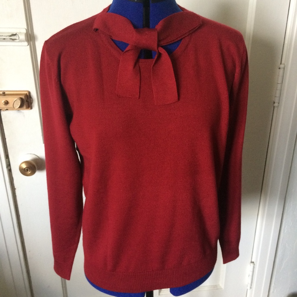 Knit bow collar sweater womens size L