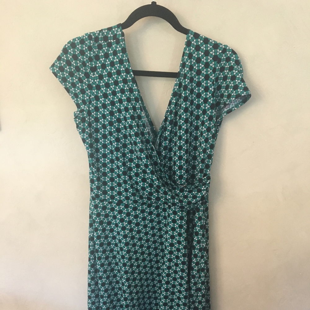 Green and Navy Wrap Style Dress