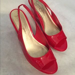 Jessica Simpson Size 8 Red Wedge Heels