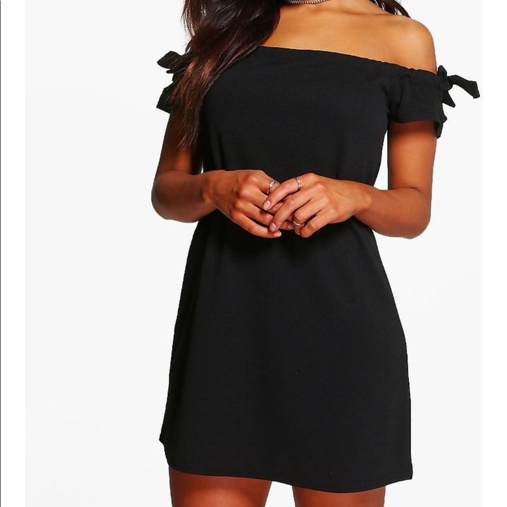 black off-the-shoulder dress