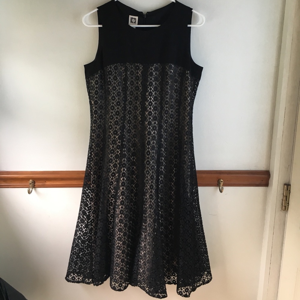 Anne Klein black nude lace dress, size 8