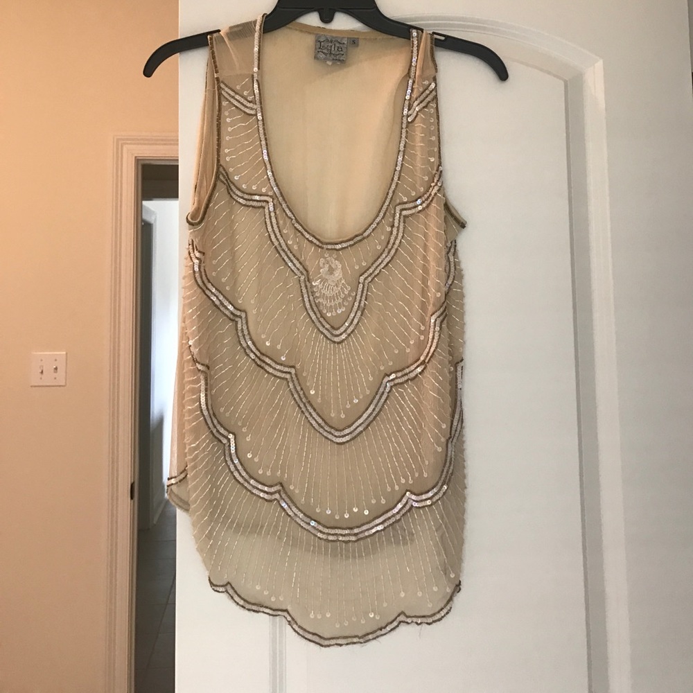 Sequined beige tank