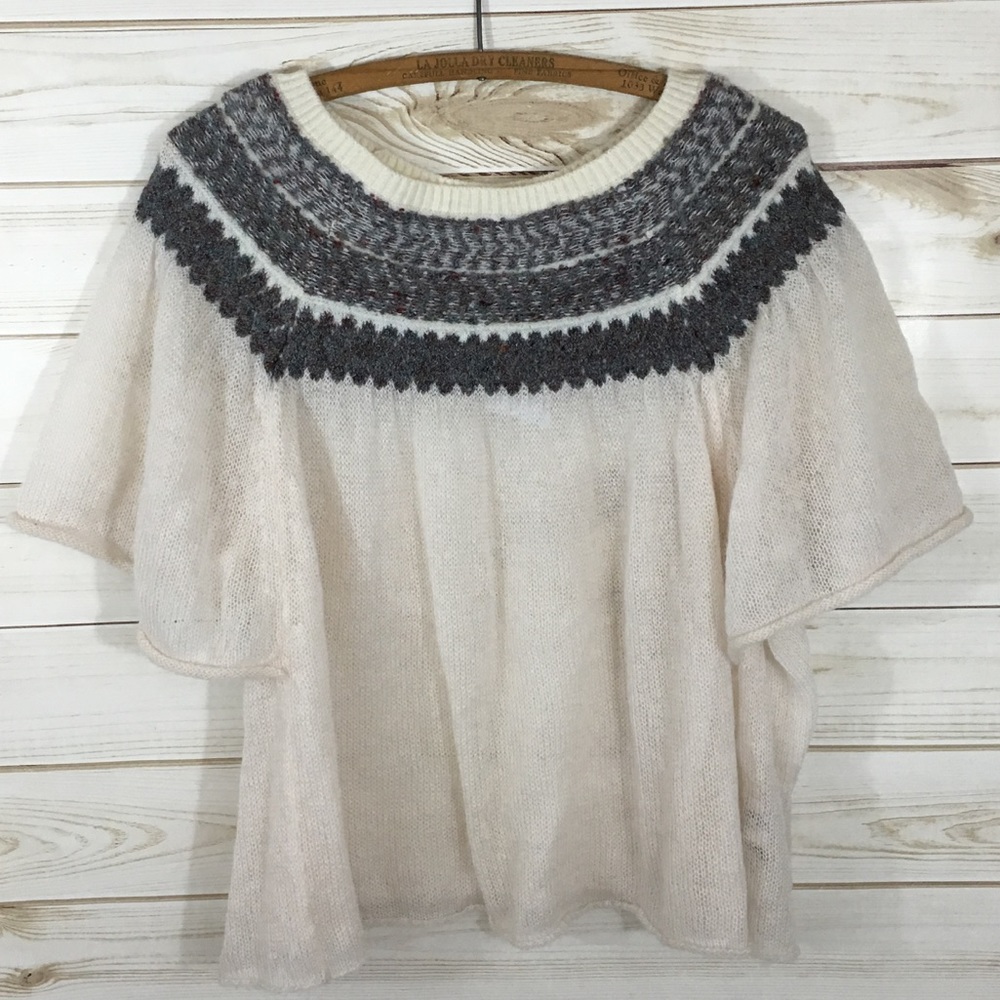 Free People Cream Knit Short Sleeve Sweater XS