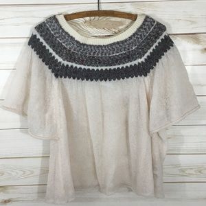 Free People Cream Knit Short Sleeve Sweater XS