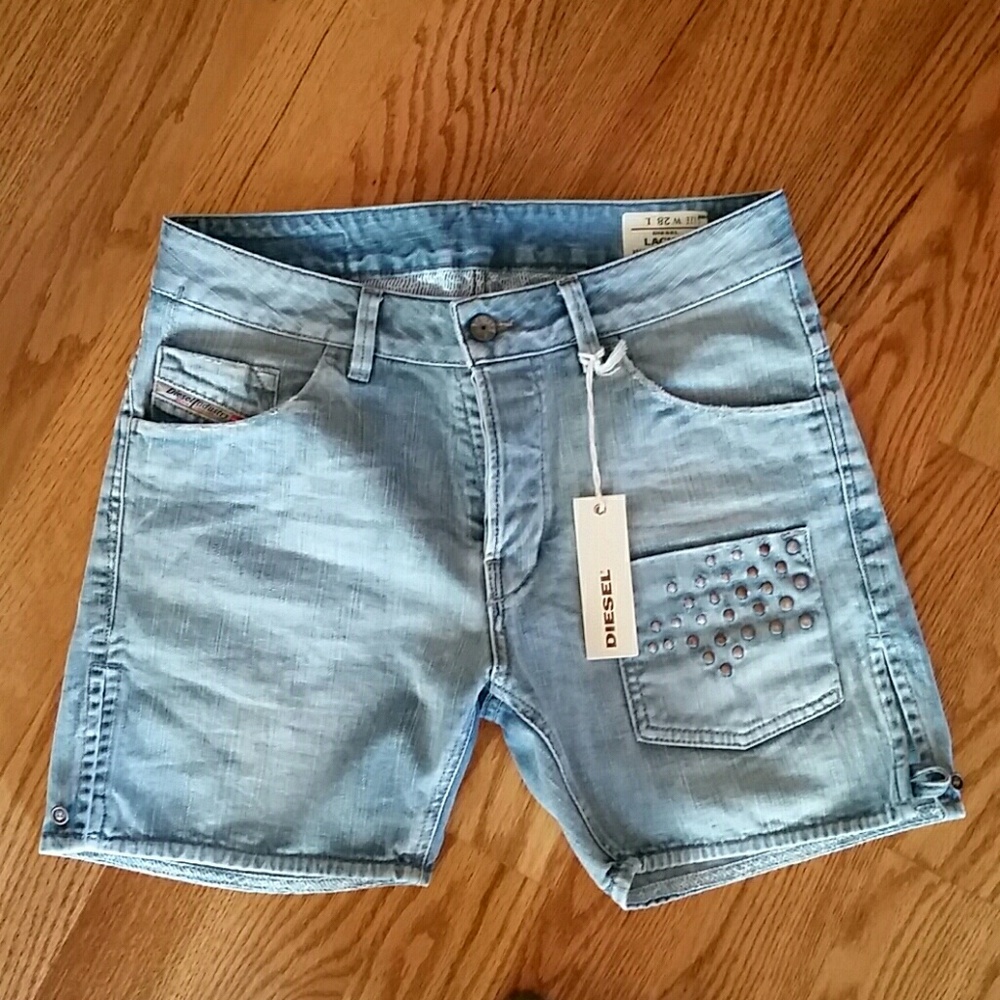 BNWT Diesel Lackly Blue Studded Denim Shorts 29