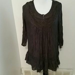 Monroe no 3/4 slate gray ruffle gauzy  blouse