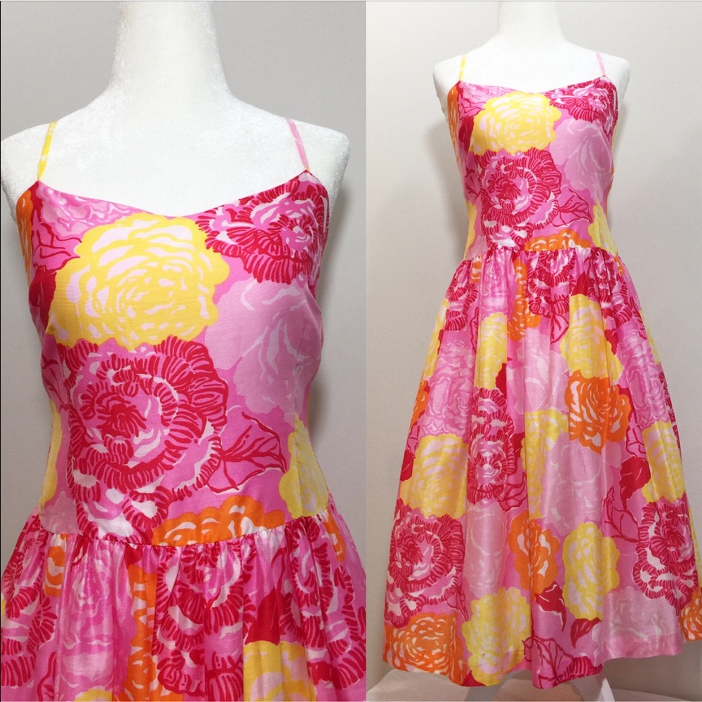 {Lilly Pulitzer} vintage silk pink & yellow dress
