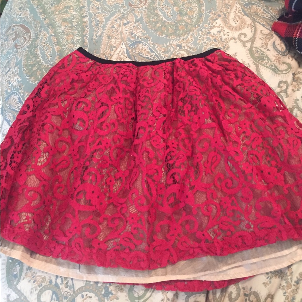 Red and gold lace mini skirt.