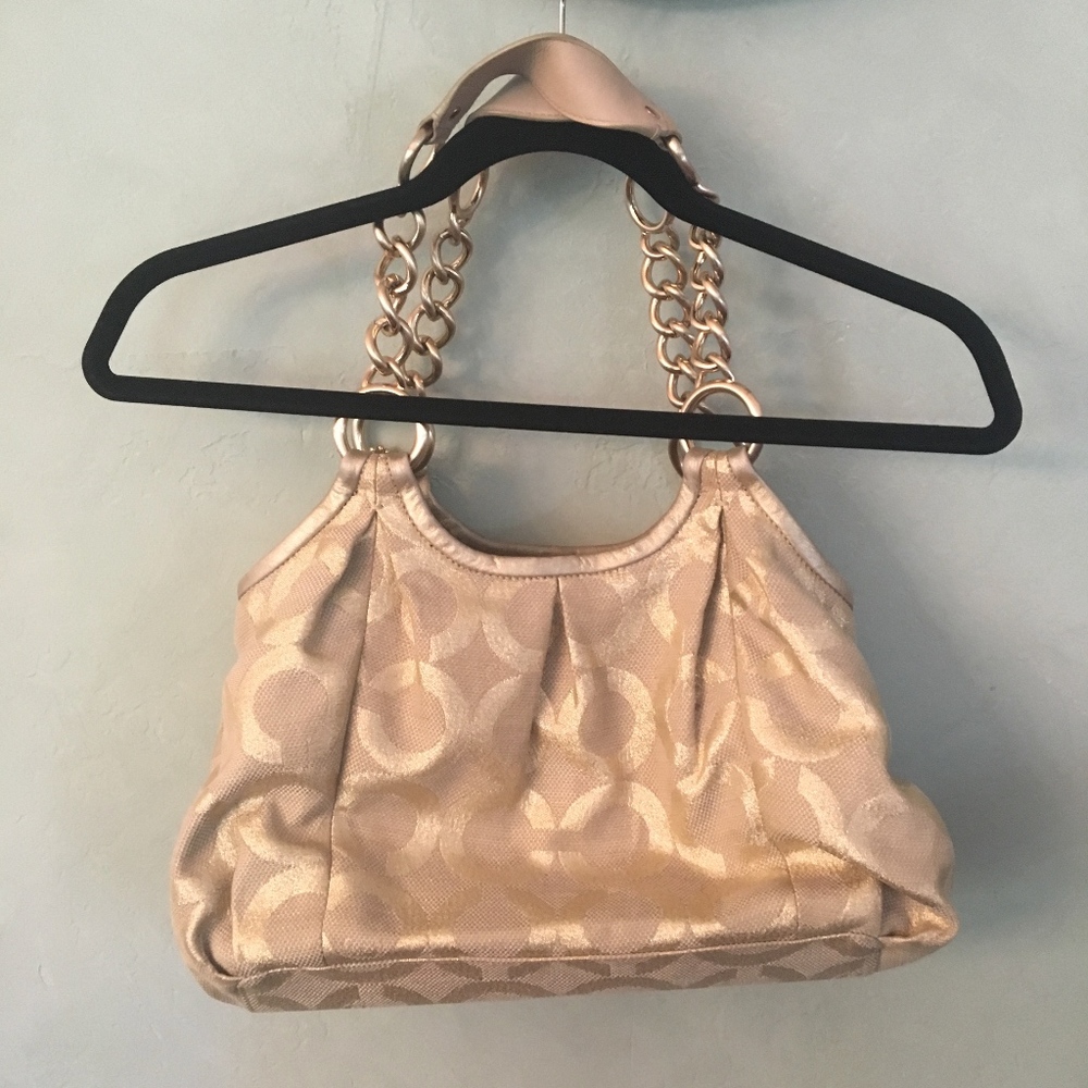 Coach Signature Op Art Metallic Beige Bag