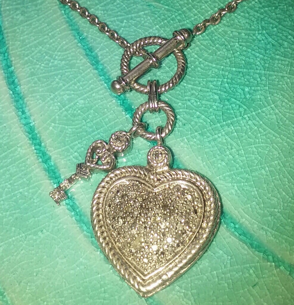Diamond heart and key necklace