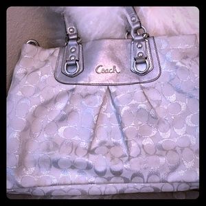 Beautiful Silver & white Coach bag