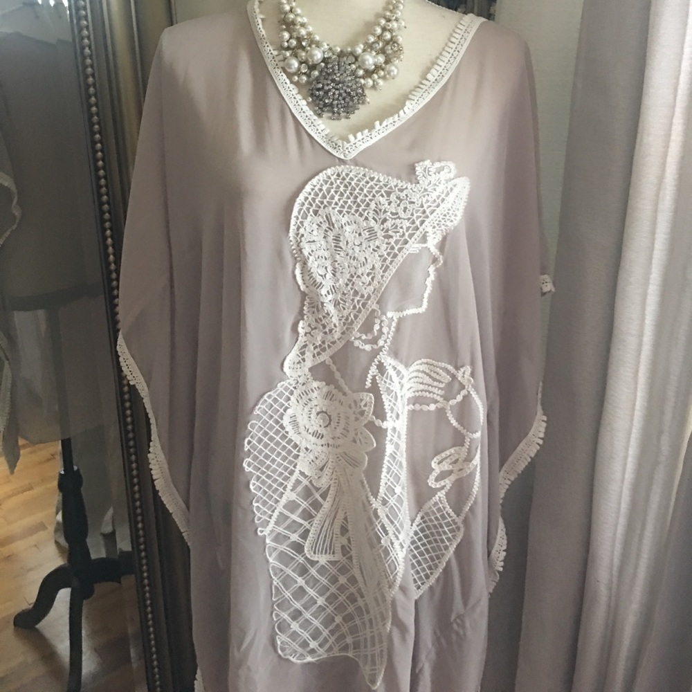 Long sheer cream and white blouse