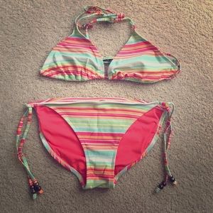 Striped Triangle Bikini Top and Bottoms included.