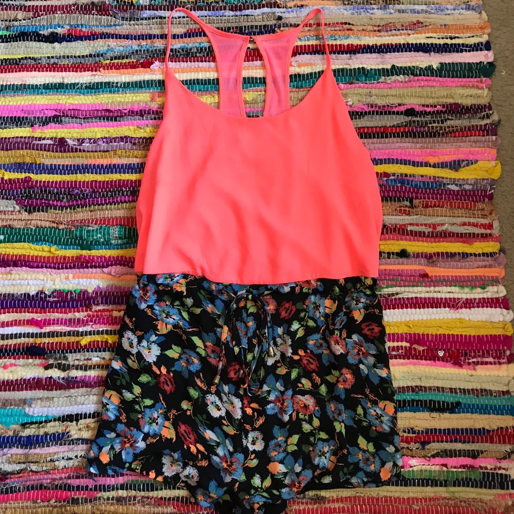 Size small neon pink/floral romper