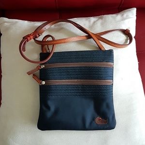 Dooney and Bourke, small navy crossbody, fabric