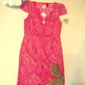 Lace Hot Pink Dress, Size M