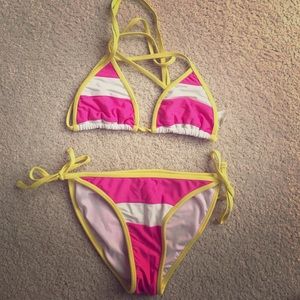 Pink and White Striped Bikini