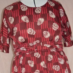 Sugar Skull Red Dress with Defined Waist