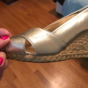 Ralph Lauren gold wedges